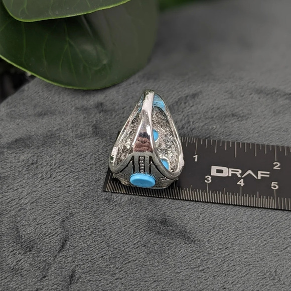 Silver color turquoise color stone ring, 11, unisex - Picture 6 of 9